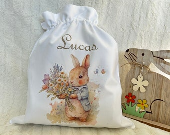 Pochon enfant personnalisé,  pochon rangement personnalisé, sac enfant personnalisé modèle lapin fleurs