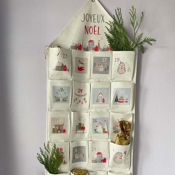 Calendrier de l'avent Noël en tissu personnalisable modèle Eva