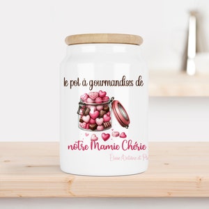 pot en céramique personnalisé, pot à biscuits, pot à chocolats personnalisé, pot à bonbons, cadeau nounou, cadeau mamie