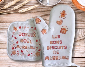 personalized glove and potholder, Christmas model ideal gift for nanny, grandma, grandpa, auntie,... all family and friends