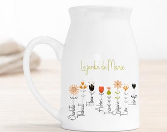 Pichet en céramique personnalisé 450 ml – Pot à lait personnalisé ou petit vase – Cadeau fête des mères, grands-mères, nounou, maîtresse