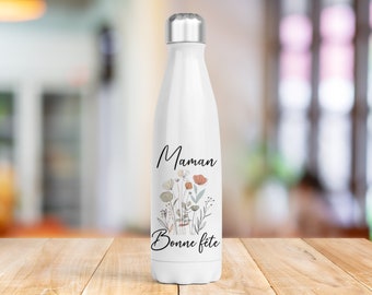 bouteille isotherme 500ml personnalisée maman, gourde maman , cadeau fête des mères personnalisé, fleurs