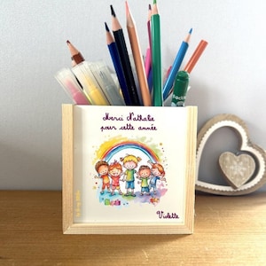 Portalápices de madera personalizable, regalo para profesor, niñera, atsem