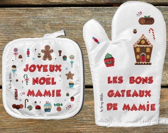 Personalized oven mitt and pot holder. Ideal gift for nanny, grandma, grandpa, aunt... everyone, a personalized Christmas gift