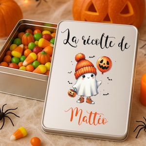 Personalized Cookie Tin, Halloween Metal Candy Tin, Personalized Halloween Gift