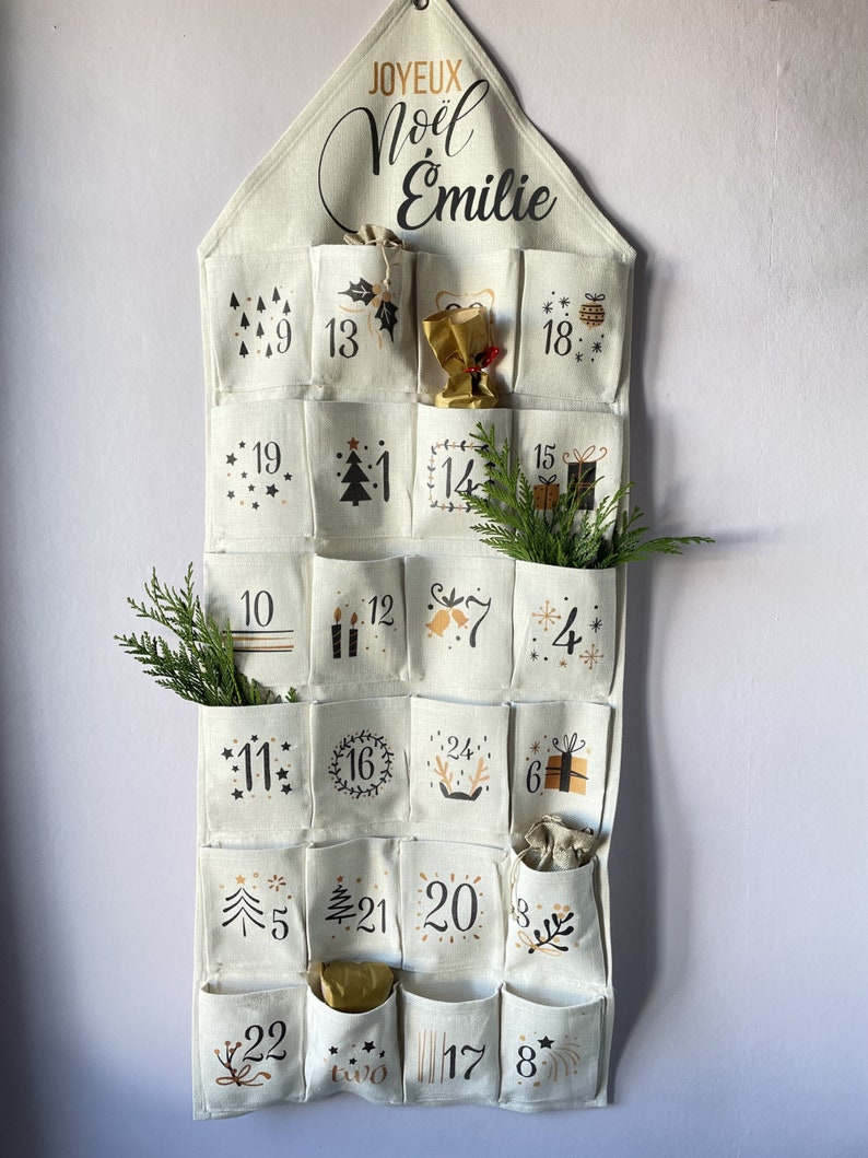 Calendrier de l'Avent bébé en tissu personnalisable 