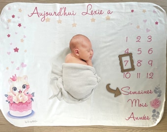 Step mat, personalized baby step blanket, birth gift, baby shower princess kitten model in cake