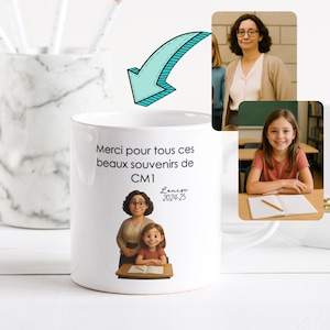 Tazza personalizzata con illustrazione AI insegnante + studente • Regalo di fine anno scolastico • Foto trasformata in un cartone animato • Grazie insegnante