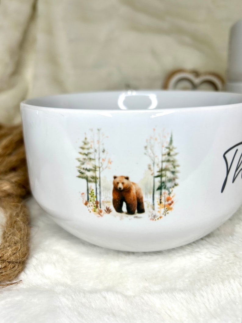 Bol en céramique personnalisé, bol à chocolat, bol à céréales modèle animaux de la forêt en hiver image 8