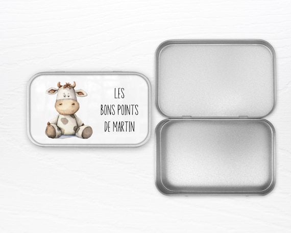 Boîte à Bons Points Métallique Récompense Enfant école Boîte à Bons Points UDC « Léo » Métallique - 2.7x9. 7x6.2cm, Personnalisable Boîte Léo Boite Métallique Personnalisée