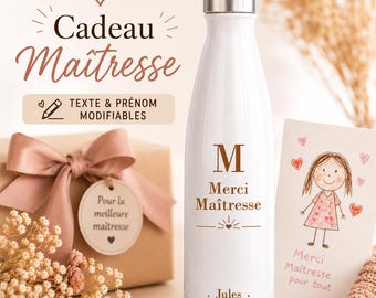 Personalized water bottle for teacher, end-of-year gift | Thank you teacher, child's name | Original gift for school, nanny, or teaching assistant