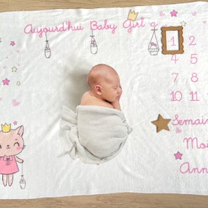 Personalized Baby Milestone Mat - Personalized Birth Gift - Personalized Milestone Blanket - Princess Cat Theme