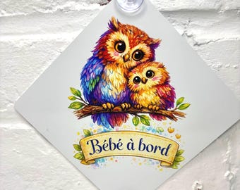 Personalized Owl Baby on Board Sign | Original Baby on Board Car Sign | Baby Shower Gift for Expectant Mothers | Owl Suction Cup Car Sign
