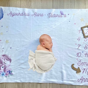 Personalized Baby Milestone Mat - Personalized Birth Gift - Personalized Milestone Blanket - Unicorn and Butterfly Theme
