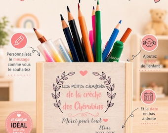 Personalized teacher pencil holder | End-of-year teacher gift | Gift for teaching assistant, nanny, or daycare worker | Personalized wooden pencil holder