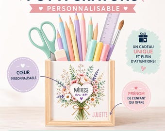 Personalized pencil holder for teacher | End-of-year school gift | Gift for teaching assistant, nanny, or teacher