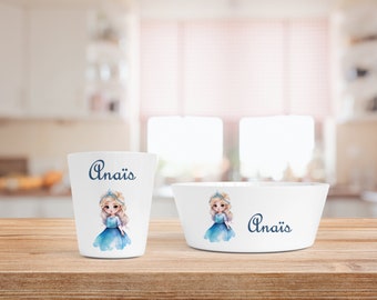 Personalized children&#39;s bowl and cup with first name - independence gift - baby tableware set - personalized kids bowl & cup - French gift