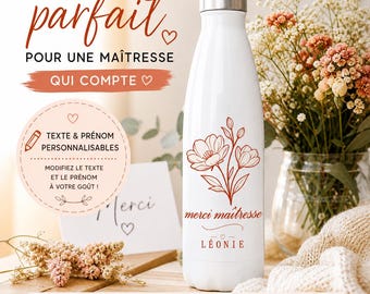 Personalized water bottle for teacher, end-of-year gift | Thank you teacher, child's name | Original gift for school, nanny, or teaching assistant
