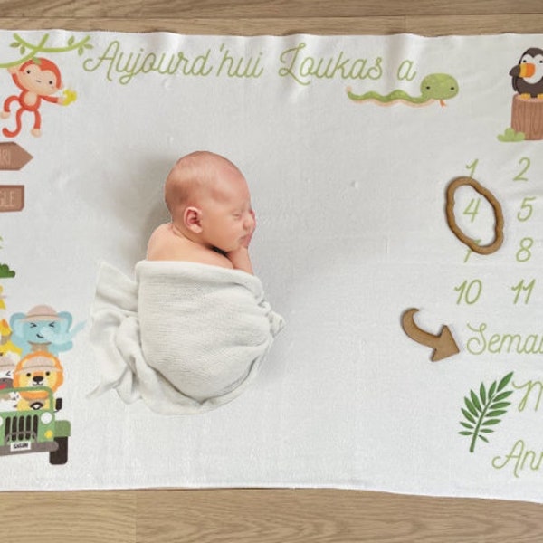 Tapis étape bébé safari pour photographier votre enfant toutes les semaines, les mois puis les années