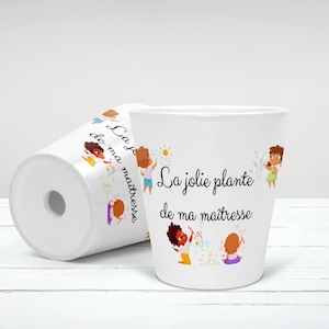 Cache-Pots en Céramique Blanc Personnalisables, pot de fleurs personnalisé, pot à plante. Cadeau maitresse, cadeau nounou