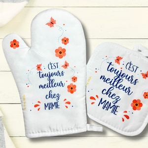 glove and potholder to personalize, model Grandma's dishes are the best