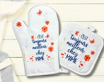 glove and potholder to personalize, model Grandma&#39;s dishes are the best