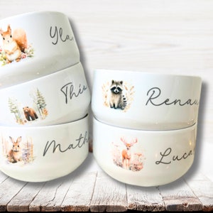 Personalized bowl, customizable bowl with first name, first name bowl, personalized gift, winter forest animals model