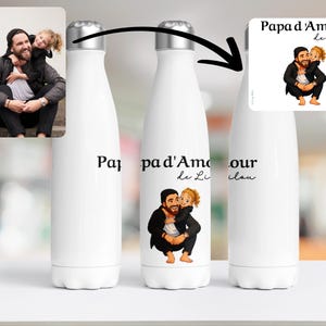 Gourde personnalisée papa – Fête des Pères – Portrait dessin animé à partir photo – Bouteille isotherme 500 ml