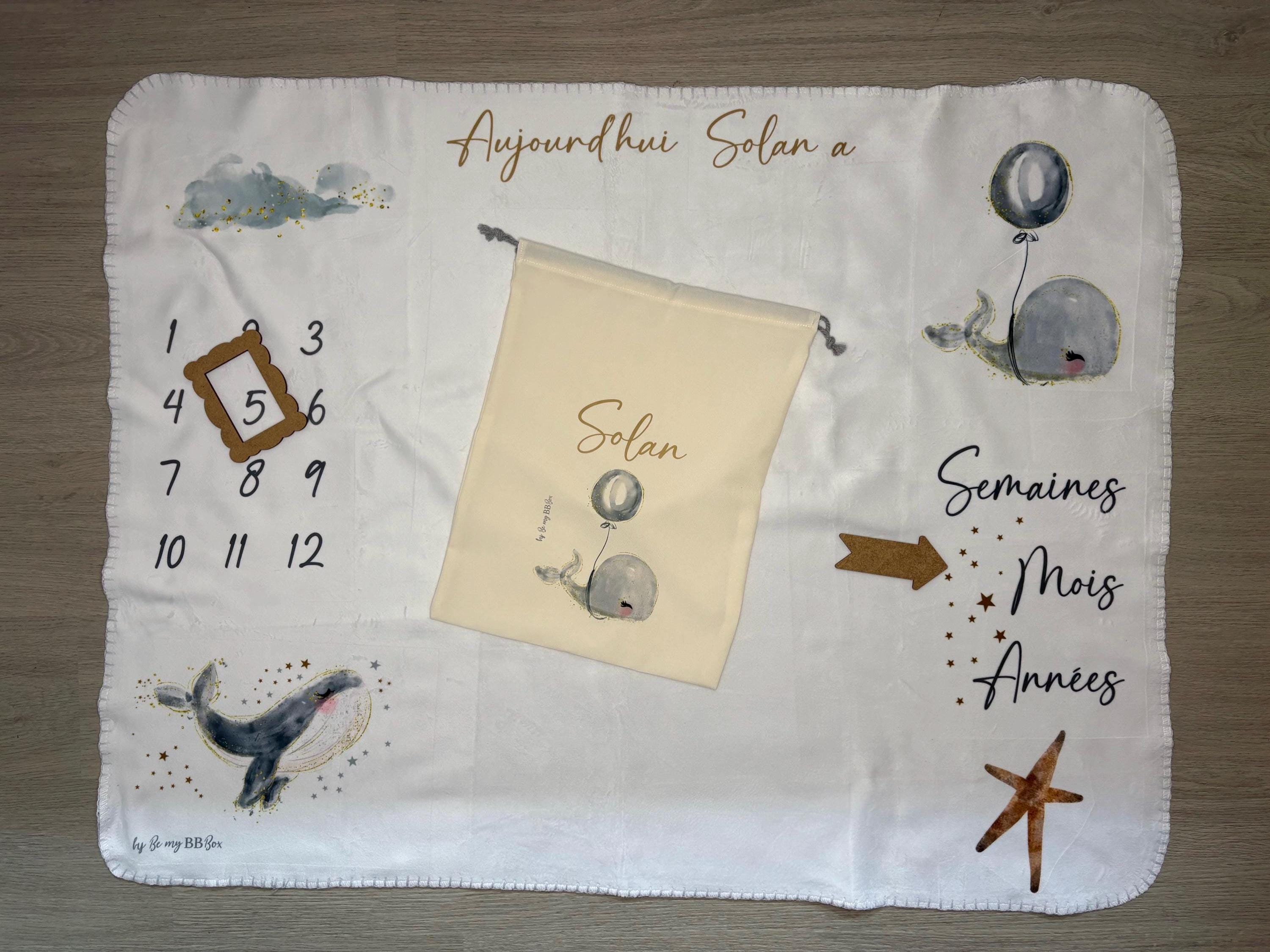 Tapis étapes bébé personnalisé Couverture photo naissance – cadeau original  – milestone mat prénom - collection 