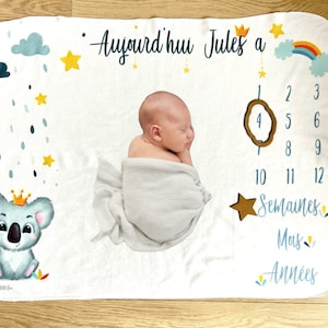 Personalized Baby Milestone Mat - Personalized Birth Gift - Personalized Milestone Blanket - Koala Theme