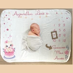Gepersonaliseerde baby mijlpaalmat – geboortefotodeken – origineel cadeau – voornaam mijlpaalmat
