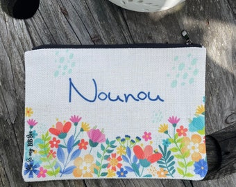 Grande trousse personnalisée, pochette personnalisée modèle fleurs colorées