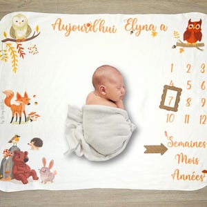 Personalisierte Baby-Meilensteinmatte – Personalisiertes Geburtsgeschenk – Personalisierte Meilensteindecke – Waldtier-Thema