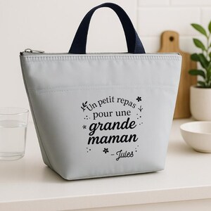Lunch Bag Personnalisé Isotherme - Cadeau Fête des Mères, Maîtresse, Atsem - Sac Repas École Bureau - Écru, Gris, Rose - Personnalisé France