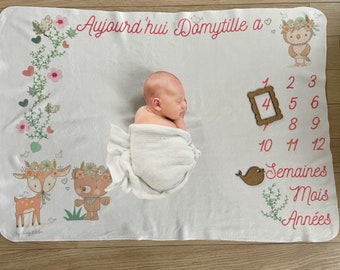 Tapis étape, couverture étape bébé personnalisé modèle biche et ourson