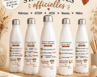 Personalized water bottle for teachers, teaching assistants, special needs assistants, nannies, or other school staff | Original end-of-year gift | Customizable humorous insulated bottle