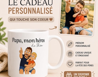 Taza personalizada para el Día del Padre: ilustración de dibujos animados a partir de una foto. Regalo único para papá. Taza de cerámica.