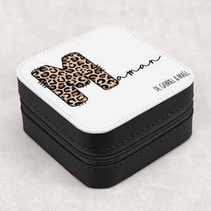 Boîte à Bijoux de Voyage Personnalisée Initiale Léopard - Cadeau Tendance Femme - Idée Cadeau Fête des Mères Boîte Bijoux Chic Motif Léopard