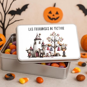 Personalized Cookie Tin, Halloween Metal Candy Tin, Personalized Halloween Gift