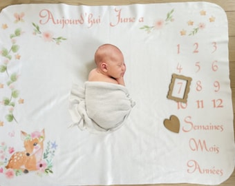 Step mat, baby step blanket, baby doe and flowers