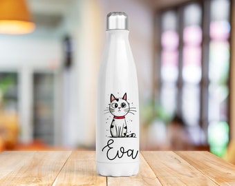 Personalized insulated bottle, personalized insulated water bottle, crazy cat design