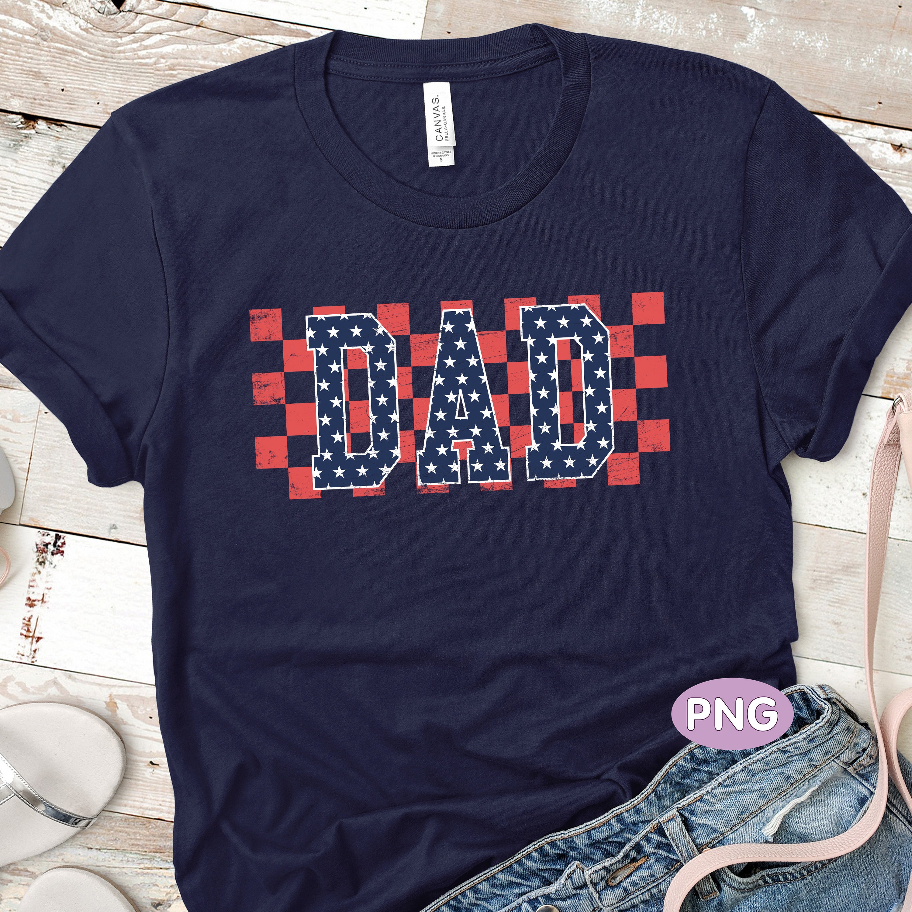 Retro American Flag Dad PNG: Distressed Checkered Design (digital ...
