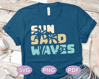 Retro Summer Beach Vibes SVG PNG: zon zandgolven (digitale download)