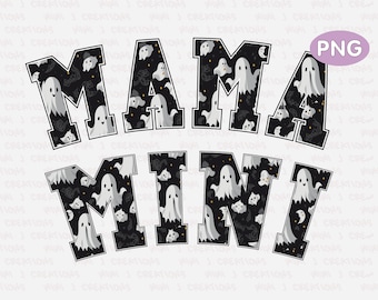 Retro Halloween Mama & Mini PNG Bundle: Groovy Ghost Design (Digital Download)