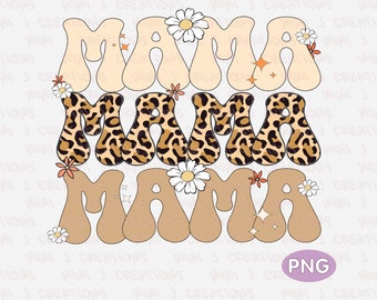 Mama Retro Flower PNG: Leopard Print, Floral Design (Digital Download)