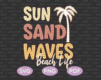 Beach Life SVG PNG: palmboom, zon, zand, golven (digitale bestanden)