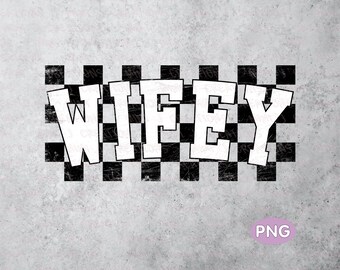 Retro Checkered Wifey PNG: Wedding Anniversary Design (Digital Download)
