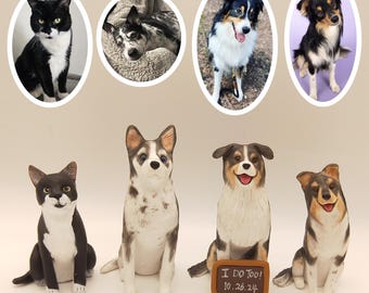 Gepersonaliseerde aangepaste huisdierenHondenbruiloft taarttopper, verjaardag huisdieren, kat taarttopper miniatuur, verjaardag huisdier, huisdier topper, kat en hond verjaardag