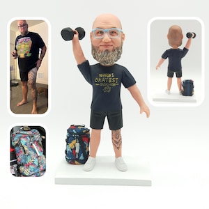 Fitness Man Custom Bobbleheads With Engraved Text Images Custom Bobblehead Riding The Peloton Bike Holding A Book Custom Hockey Bobbleheads