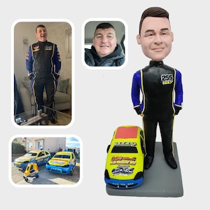 カスタムボブルヘッド、カスタムレースカードライバーボブルヘッド、レースカードライバーへの特別な意味のある贈り物、ボーイフレンドへの記念日の贈り物